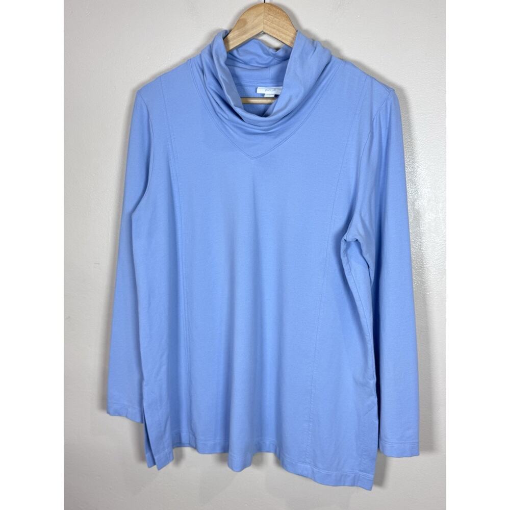 J. Jill Womens Tunic Pima Cotton Modal Stretch Cowl Neck Blue Preppy Coastal L - Picture 2 of 10